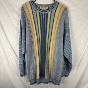 Norm‎ Thompson Sweater Mens Large Blue Orange Striped Biggie Coogi Style